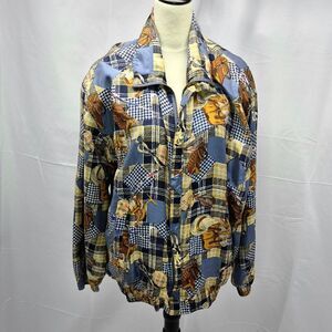 Vintage Fuda International Silk Bomber Jacket Patchwork Equestrian Woman's XL...
